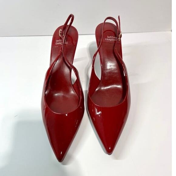 JEFFREY CAMPBELL Size 9.5 Gambol Slingback Pointed Toe Pump In Cherry Red Patent - Picture 9 of 13